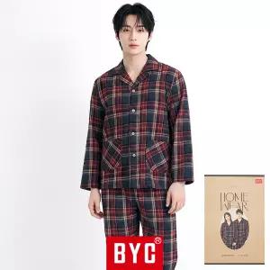 BYC 남자 잠옷 세트 순면 기모 긴팔 체크 가을 겨울 남성 파자마 홈웨어 상하 빅사이즈 NCG1225M