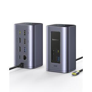 베이스어스 노모스 에어 12 IN 1 도킹 스테이션 윈도우용 듀얼 모니터 노트북 4K HDMI 2개 10GBPS USB-C /A PD 100W HP /LENOVO /DELL /ACER와 호환되는 USB