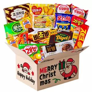 더하모니 인기 산타 크리스마스 카톤과자 선물박스 1호 탕비실 사무실 대용량과자 간식꾸러미 선물박스