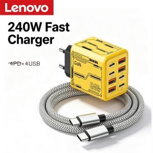 레노버 8-in-1 240W 멀티 포트 충전기 4USB 4타입 C(PD 고속 기능 포함) 스마트폰용 스테이션 범용 EU 플러