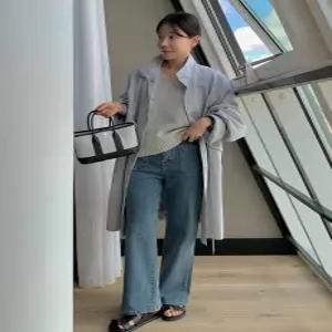 8837 미들블루 스판 포켓 세미와이드 데님 (one color)