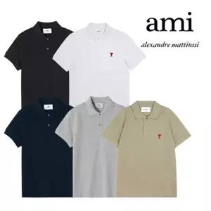 아미 스몰 하트 로고 카라 반팔 티셔츠