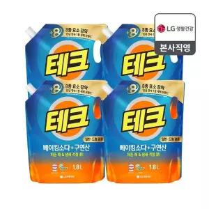테크 베이킹소다+구연산 액체세제 일반 드럼 겸용 리필 1.8L x 4개
