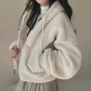 아우터 후리스 여자 겨울 뽀글이 후드집업 여성후드집업 인조양털 2color