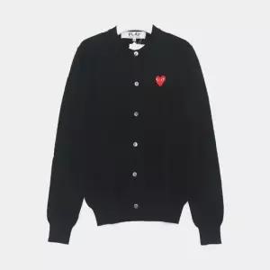 꼼데가르송 MUST IT_ 레드 하트 패치 울 크루넥 공용 가디건 AX N007 051 1