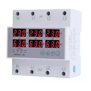 Fewb 디지털 3상 DIN 레일 전압계 전류계 AC230-300V 전기 사용량 모니터 와트 Kwh 주파수 전력 계수계