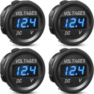 프렌다 4피스 DC 12V 자동차 전압 게이지 LED 디스플레이 방수 전압계 디지털 원형 패널 차량 오토바이