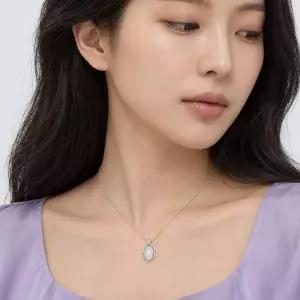 [콩심팥심]캐보션 문스톤 레브라도라이트 체인 프레임 목걸이