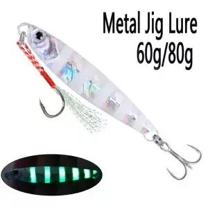 오션 보트 비치 바닷물 낚시 드래그 금속 지그는 스페인 고등어베이스 캐스팅 스푼 60g 80g 인공 미끼를