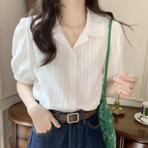 러블리한 여성 데일리 예쁜 카라 반팔 블라우스 셔츠 여성블라우스 여성데님셔츠