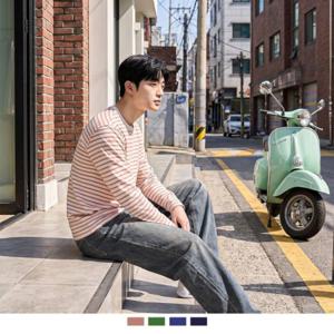 남자 스트라이프 긴팔티 코튼 데일리 캐주얼 스트라이프티 GFA-1010820