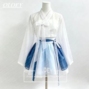 OLOEY 모던 쇼트 콘서트 한복 대비색 한국 사진 촬영 퍼포먼스 드레스 맞춤형 3피스 탑 자켓 미니 스커트