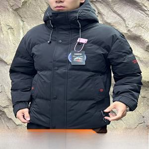 그래핀 발열 다운 재킷 남성용 아웃도어 후드형 3중 방수 90% 오리털 충전 겨울용 보온 폴리에스터 섬유 레귤러 핏