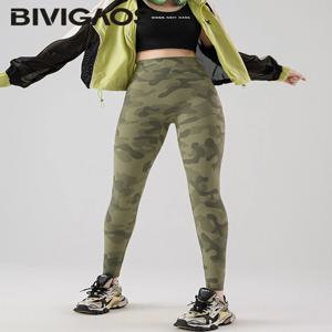 BIVIGAOS 봄 여름 새로운 원활한 위장 상어 가죽 레깅스 여성 패션 하이 웨이스트 캐주얼 스포츠 스타킹 피트니스 레깅스