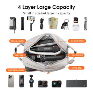 인스타360 X5 X4 X3 플로우 2 고 울트라, DJI 오즈모 5 프로 4 포켓 3/ 모바일 7P, 고프로 히어로 13 12 11용 휴대 가방/가슴 가방