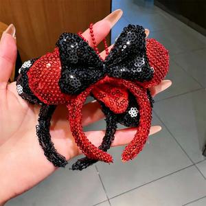 2pcs 미니 마우스 귀 액세서리 스팽글 보우 4 인치 헤어 후프 장식 번 백 카메라 의류 액세서리 DIY 선물 키 체인