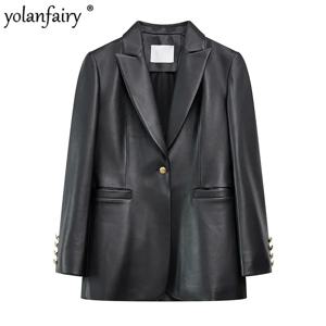 YOLANFAIRY 여성을위한 새로운 정장 정품 가죽 자켓 여성 의류 가을 Midium 한국어 천연 양피 코트와 재킷