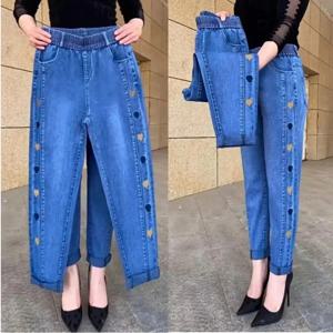 WinterEmbroidery 청바지 여성용 탄성 하이 웨이스트 청바지 5XL FashionWomen 블랙 블루 포켓 엄마 청바지 스키니 스트레치 바지 여성