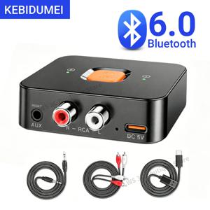 KEBIDUMEI 블루투스 6.0 수신기 3.5mm AUX 잭 RCA 무선 어댑터(카 키트용 마이크 포함) 오디오 송신기 증폭기 스피커