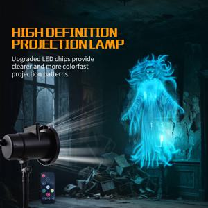 10가지 패턴의 LED 할로윈 프로젝터 조명 필름, 할로윈 회전식 프로젝션 램프, 야외 휴일 파티 및 무대 장식용 램프