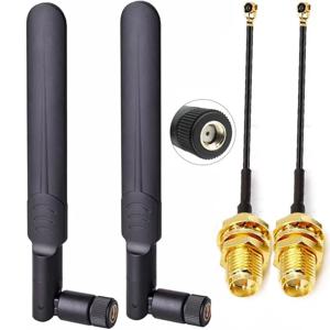 2개의 8dBi WiFi 안테나(2.4GHz 5.8GHz 듀얼 밴드 RP-SMA 남성형) + 2개의 15CM I-P-E-X-1 - RP-SMA 여성형 피그테일 케이블(무선 공유기용)
