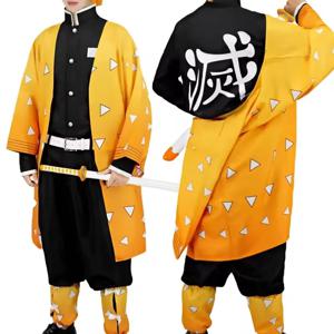 애니메이션 아가츠마 젠이츠 코스프레 의상 가발 신발 남성용 노란색 기모노 망토 의상
