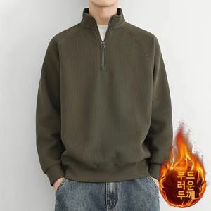 남성용 두꺼운 하프 지퍼 후드티, 따뜻한 플리스 캐주얼 스타일 스탠드 칼라 가을 겨울 신상 패션 루즈핏 편안한 긴팔 스웨트셔츠