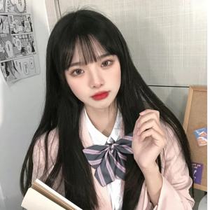 할로윈 코스프레, 역할극, 일상 파티 등에 사용할 수 있는 검은색 긴 생머리 스타일의 인조 가발 세트