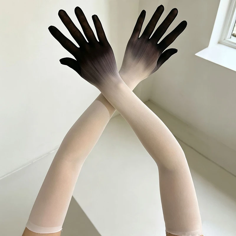 여성용 그라데이션 컬러 튤 소재 초장신 스타킹, 장갑, 뛰어난 신축성, 통기성, 코스프레, K팝 공연, 섹시 스타일