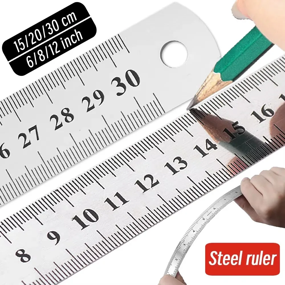 10P, 15~30cm, 스테인리스 스틸 재질의 직선형 자, 정밀한 양면 측정 도구, 미터법 눈금, 자 관련 액세서리