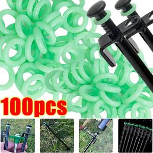 100PCS 형광 실리콘 텐트 네일 링 빛나는 O 자형 낚시대 반지 야간 조명 야외 캠핑 텐트 액세서리