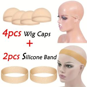 6PCS 조정 가능한 실리콘 가발 밴드 세트 미끄럼 방지 Sweatproof 원활한 가발 머리띠 4PCS 스타킹 가발 모자 부드러운 헤어 밴드