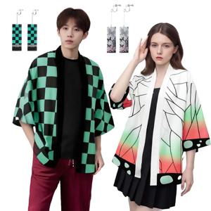 일본 애니메이션 Tanjiro Nezuko Kamado 코스프레 기모노 남성 여성 할로윈 Shinobu Zenitsu Giyuu 코트 귀 클립 액세서리 슈트
