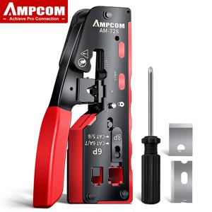 AMPCOM RJ45 크림퍼 CAT7 크림핑 툴 (RJ11 RJ 45 커넥터 CAT6 CAT5E 모듈러 플러그용, 와이어 스트리퍼 커터 포함)