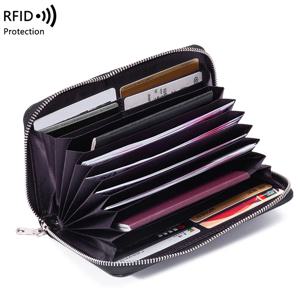 RFID 방지 도난 소가죽 지갑, 브러시 헤드 레이어, 롱 패스북, 대용량 클러치 백