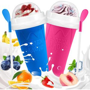슬러시 컵, 슬러시 메이커 컵, 주스, 우유, 요구르트, 아이스크림 만들기용 냉동 매직 스퀴즈 컵, 뚜껑이 있는 DIY 쿨링 컵
