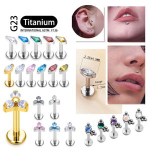 티타늄 G23 귀 스터드 연골 지르콘 오팔 마노 Labret 립 Tragus 코 귀걸이 여성을위한 크리스마스 선물 피어싱 쥬얼리