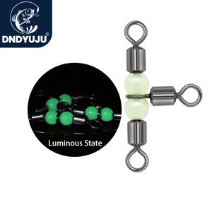 DNDYUJU 10pcs 3 웨이 롤링 크로스 라인 스위블 빛나는 구슬로 낚시 낚시 티 후크 라인 낚시 액세서리 태클