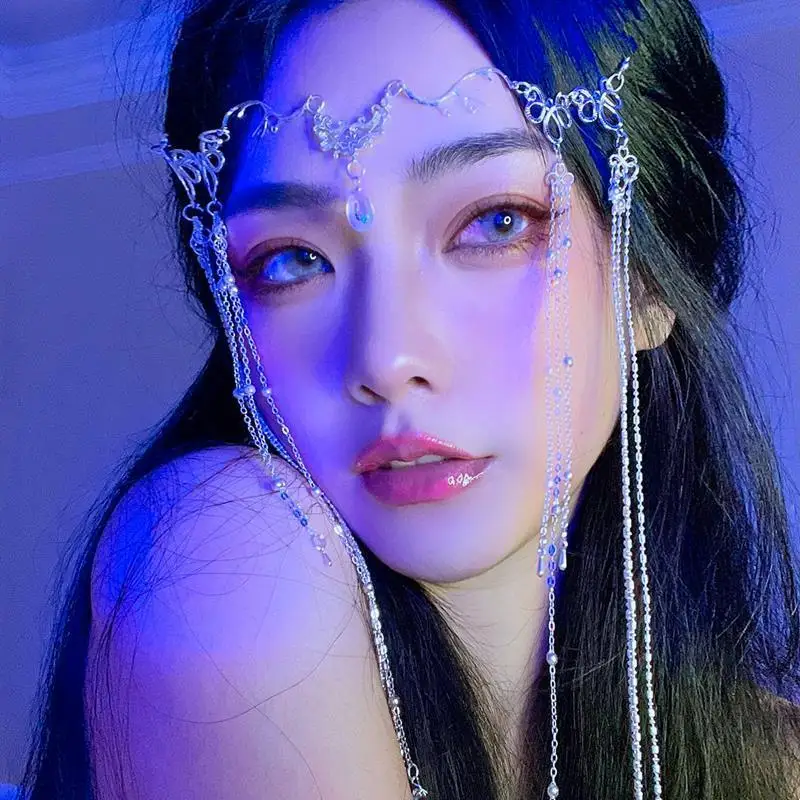 수제 달콤한 웨딩 헤드 피스 크리스탈 신부 머리 체인 티아라 헤어 쥬얼리 여성용 라인 석 이마 머리띠 액세서리