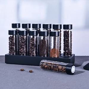 밀폐 유리 12개 커피 원두 보관 용기 22g 단일 용량 아로마 밸브 포함 커피 원두 보관 나무 홀더