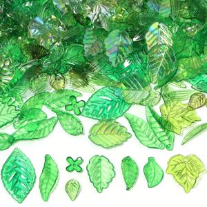 50-200pcs/lot 녹색 잎 아크릴 비즈 펜던트 잎 모양 참 장식 루즈 스페이서 비즈 쥬얼리 만들기 DIY 목걸이 팔찌