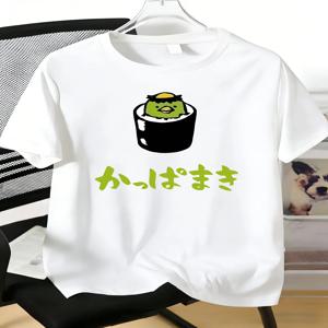 남성용 라운드넥 티셔츠 귀여운 카파 스시 일본어 텍스트 그래픽 부드러운 반팔 여름 캐주얼 데일리 스트릿 패션 남성 루즈핏 상의