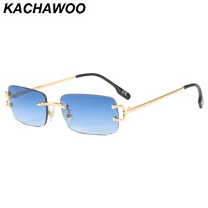 Kachawoo 레트로 직사각형 선글라스 무테 남성 여성 UV400 작은 태양 안경 패션 블루 핑크 골드 금속 생일 선물
