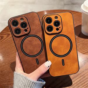 아이폰 16, 13, 12, 15, 17 Pro Max, 14 Plus, 18 Pro용 고급 무선 충전 마그네틱 코르텍스 가죽 휴대폰 케이스, 충격 방지 범퍼 커버