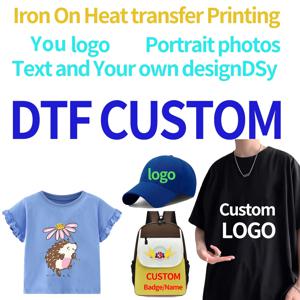 DTF 맞춤형 도매 열전사 당신의 로고 텍스트 및 초상화 이미지 스티커 다리미 패치 의류 및 모자 DIY 부품