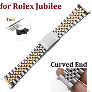 롤렉스 DATEJUST Jubilee 스테인레스 스틸 팔찌 액세서리 용 고급 곡선 엔드 시계 밴드 18mm 19mm 20mm 21mm 금속 벨트