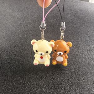 Kawaii Rilakkuma Easy Bear 전화 로프 체인 열쇠 고리 Lazybear 인형 열쇠 고리 가방 열쇠 펜던트 선물