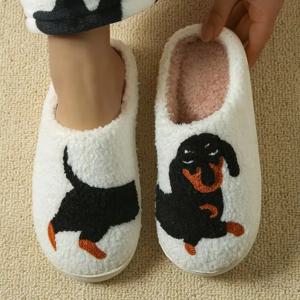 만화 귀엽고 재미있는 닥스훈트 강아지 여성 슬리퍼 실내 따뜻하고 편안한 가벼운 침실 겨울용 코튼 신발