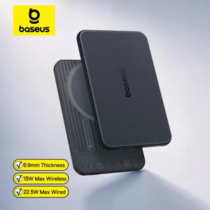 베이스어스 5000mAh 마그네틱 보조배터리 22.5W USB-C & 7.5W/15W 무선 충전 6.9mm 카드형 NFC 배터리 모니터링 (아이폰 17용)