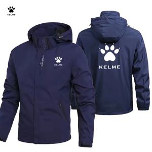 KELME LOGO 스포티한 윈드브레이커 남성용 봄-가을 방풍 및 방수 후드 재킷, 러닝, 아웃도어 트레이닝 코트